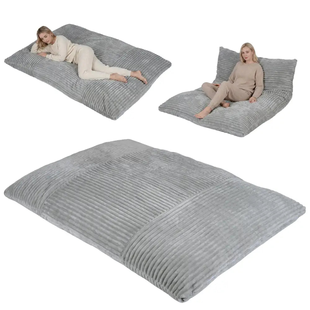 Convertible Bean Bag Floor Sofa with Machine-washable Corduroy Cover-Gray - Gray - Floor Chairs