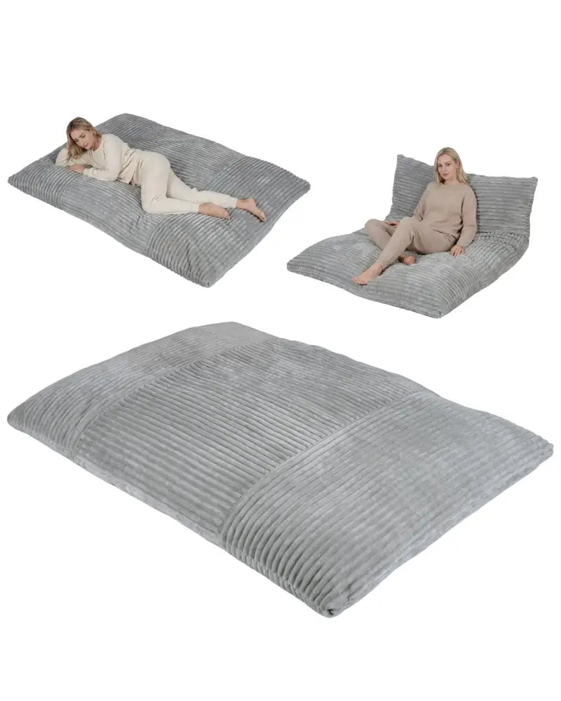 Convertible Bean Bag Floor Sofa with Machine-washable Corduroy Cover-Gray - Gray - Floor Chairs