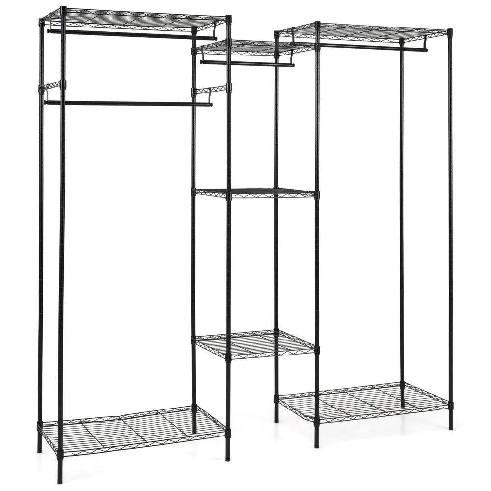Convertible Clothes Organizer with L-shape and Horizontal Installation-Black - Black - Clothing & Closet Storage