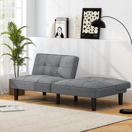 Convertible Folding Futon Sofa Bed with 6-Position Adjustable Backrest-Gray - Gray - Sofas & Loveseats