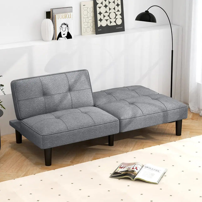 Convertible Folding Futon Sofa Bed with 6-Position Adjustable Backrest-Gray - Gray - Sofas & Loveseats