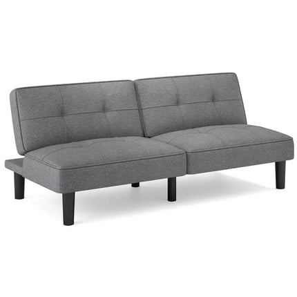 Convertible Folding Futon Sofa Bed with 6-Position Adjustable Backrest-Gray - Gray - Sofas & Loveseats