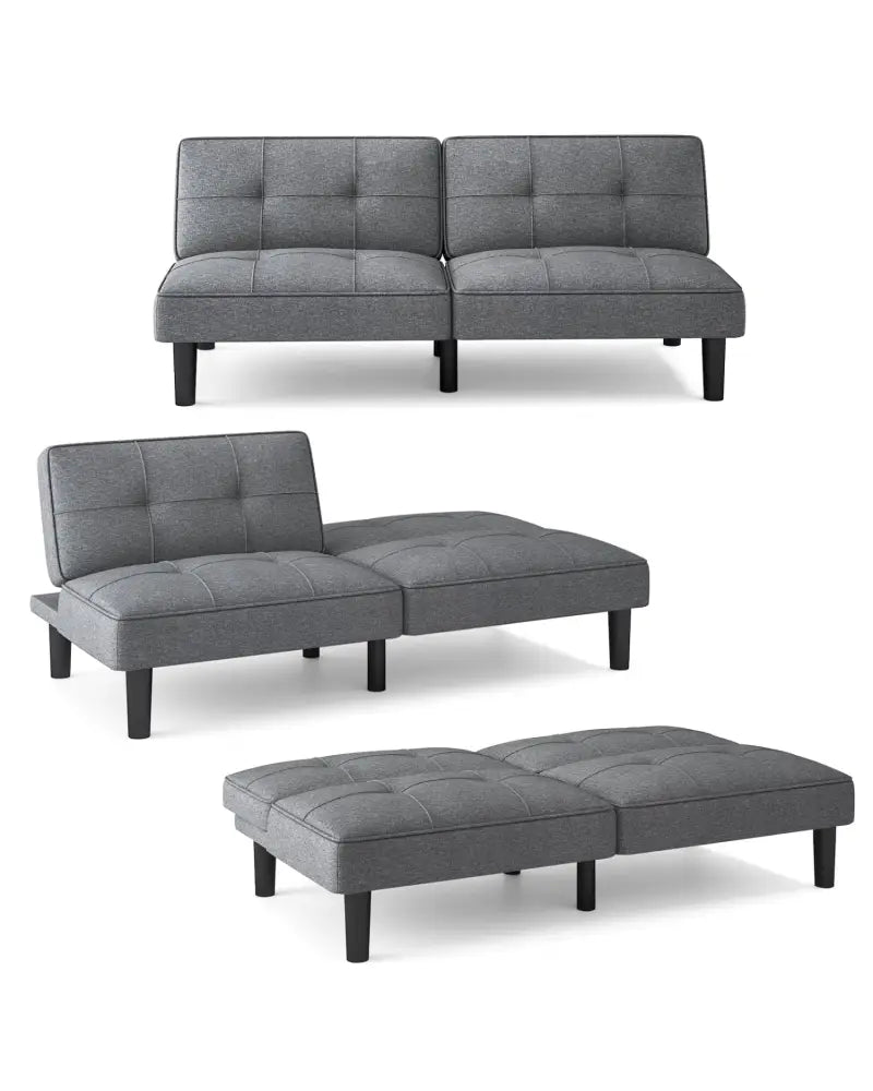 Convertible Folding Futon Sofa Bed with 6-Position Adjustable Backrest-Gray - Gray - Sofas & Loveseats