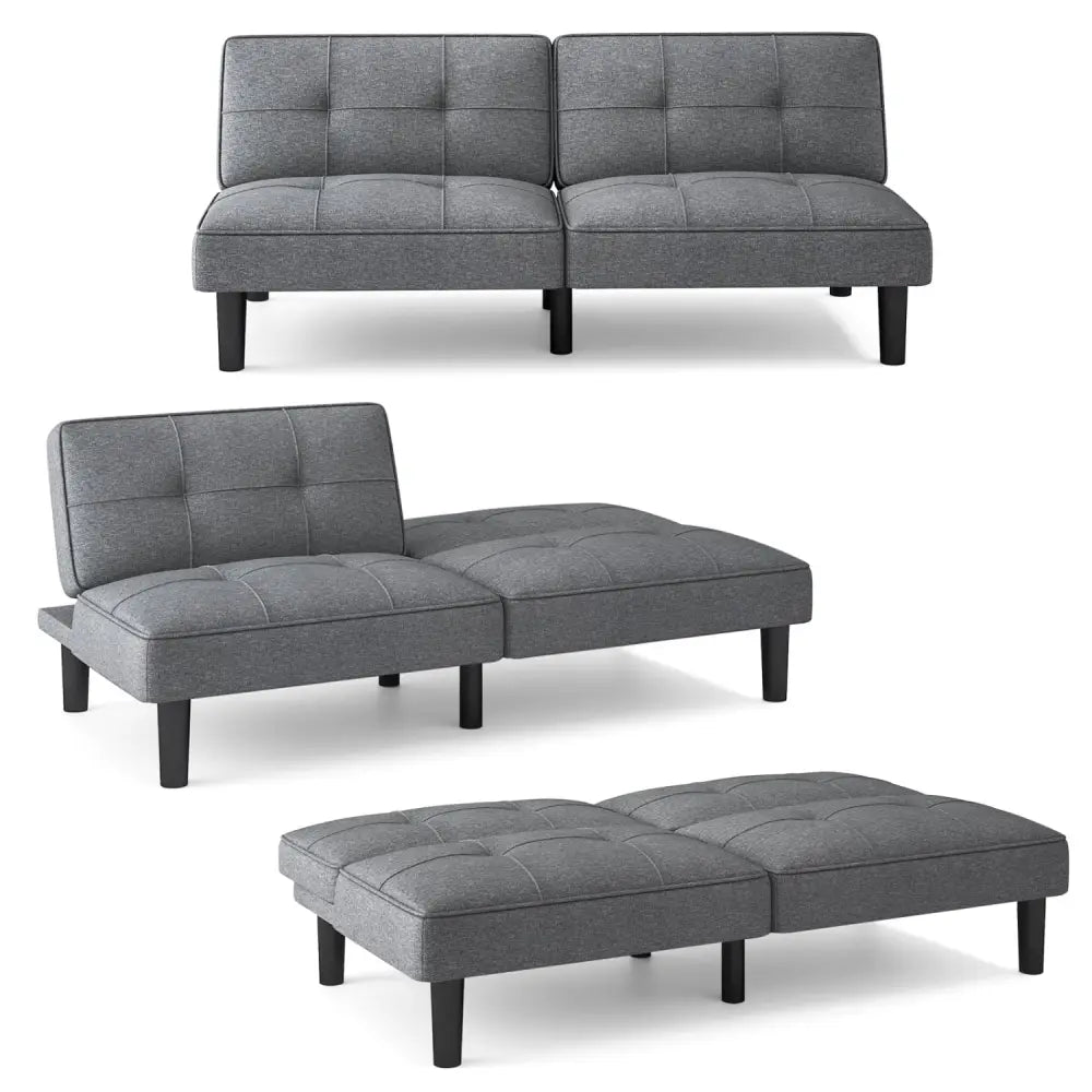 Convertible Folding Futon Sofa Bed with 6-Position Adjustable Backrest-Gray - Gray - Sofas & Loveseats
