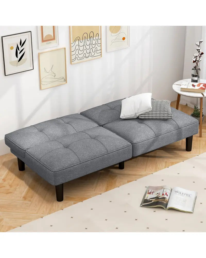 Convertible Folding Futon Sofa Bed with 6-Position Adjustable Backrest-Gray - Gray - Sofas & Loveseats
