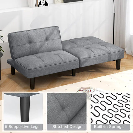 Convertible Folding Futon Sofa Bed with 6-Position Adjustable Backrest-Gray - Gray - Sofas & Loveseats