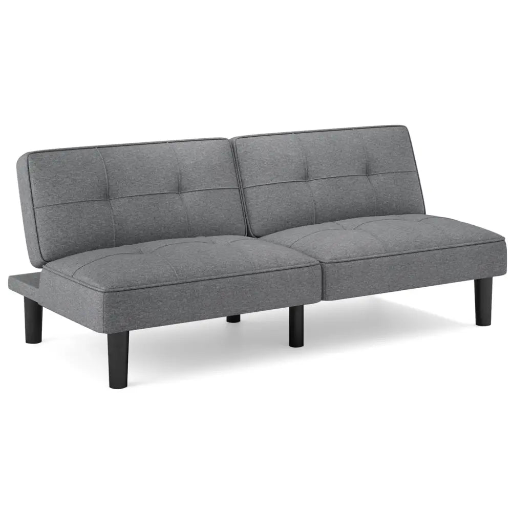 Convertible Folding Futon Sofa Bed with 6-Position Adjustable Backrest-Gray - Gray - Sofas & Loveseats