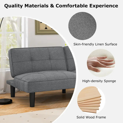 Convertible Folding Futon Sofa Bed with 6-Position Adjustable Backrest-Gray - Gray - Sofas & Loveseats