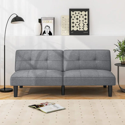 Convertible Folding Futon Sofa Bed with 6-Position Adjustable Backrest-Gray - Gray - Sofas & Loveseats