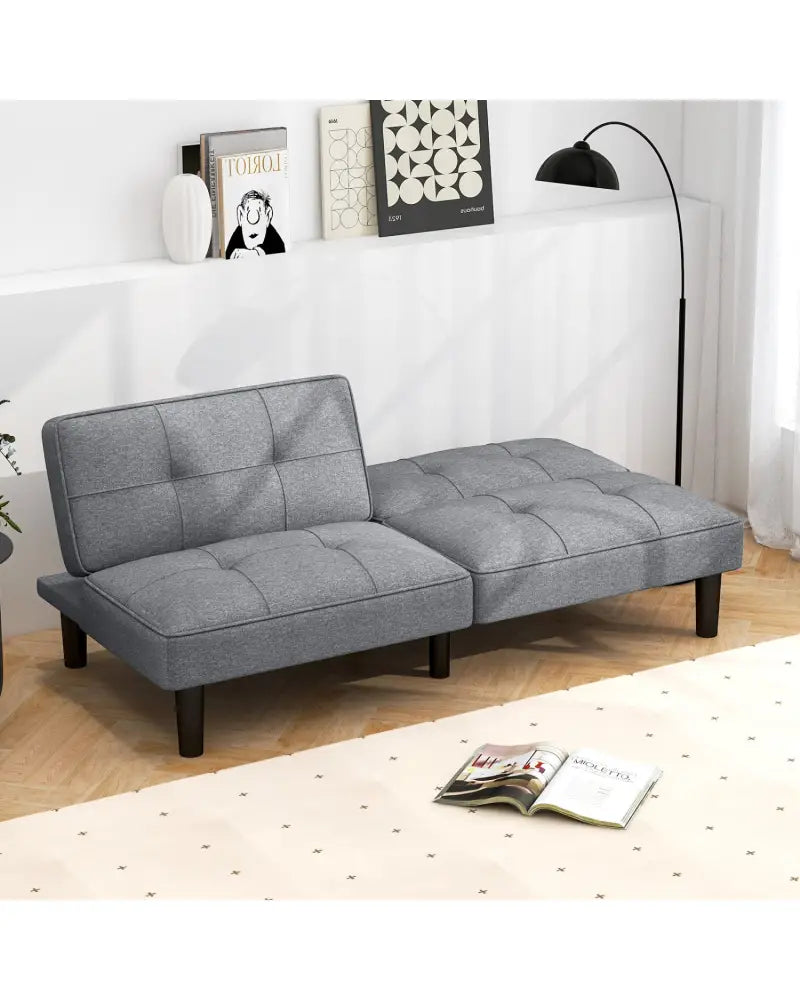 Convertible Folding Futon Sofa Bed with 6-Position Adjustable Backrest-Gray - Gray - Sofas & Loveseats