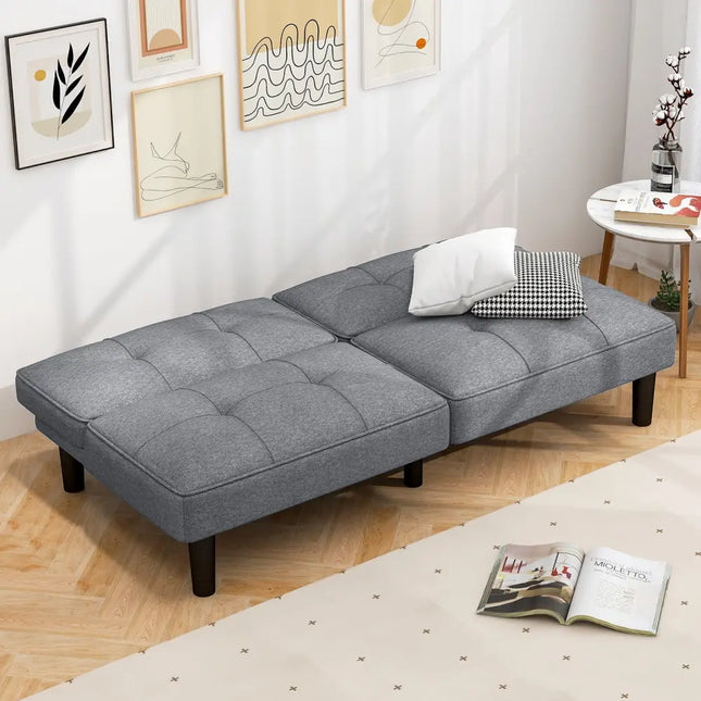 Convertible Folding Futon Sofa Bed with 6-Position Adjustable Backrest-Gray - Gray - Sofas & Loveseats