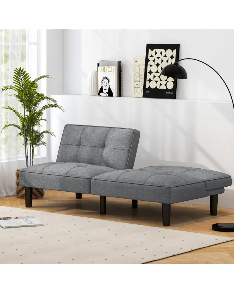 Convertible Folding Futon Sofa Bed with 6-Position Adjustable Backrest-Gray - Gray - Sofas & Loveseats
