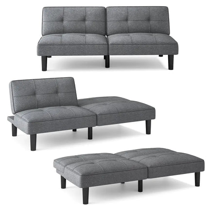 Convertible Folding Futon Sofa Bed with 6-Position Adjustable Backrest-Gray - Gray - Sofas & Loveseats