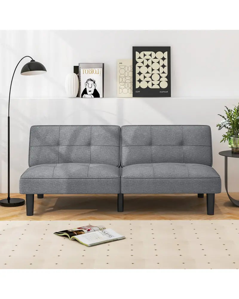 Convertible Folding Futon Sofa Bed with 6-Position Adjustable Backrest-Gray - Gray - Sofas & Loveseats