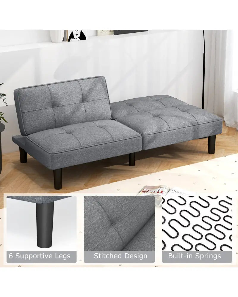 Convertible Folding Futon Sofa Bed with 6-Position Adjustable Backrest-Gray - Gray - Sofas & Loveseats