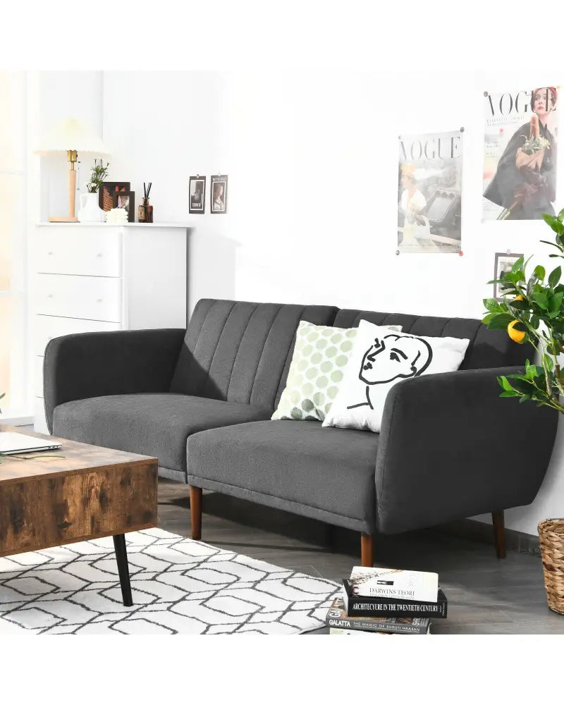 Convertible Futon Sofa Bed Adjustable Couch Sleeper with Wood Legs-Gray - Gray - Sofas & Loveseats