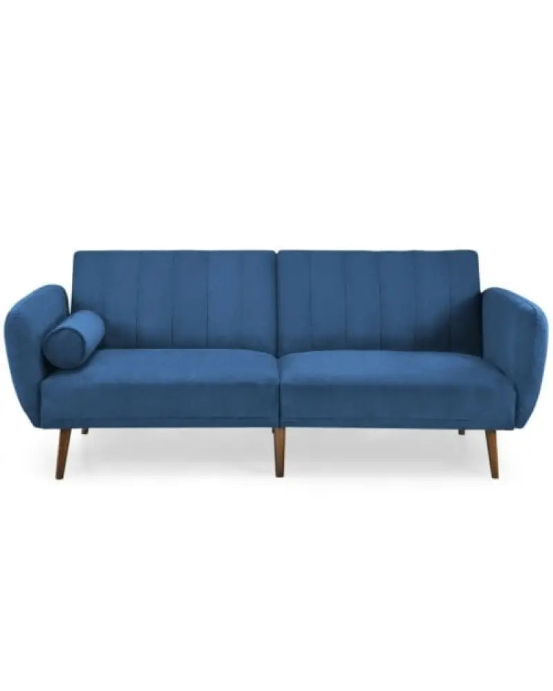 Convertible Futon Sofa Bed Adjustable Couch Sleeper with Wood Legs-Navy - Navy - Sofas & Loveseats
