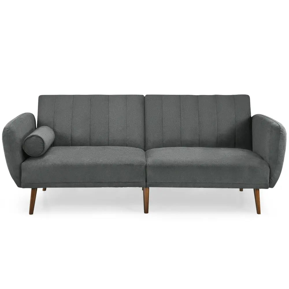 Convertible Futon Sofa Bed Adjustable Couch Sleeper with Wood Legs-Gray - Gray - Sofas & Loveseats