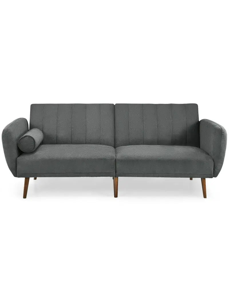 Convertible Futon Sofa Bed Adjustable Couch Sleeper with Wood Legs-Gray - Gray - Sofas & Loveseats