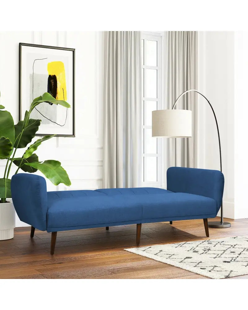 Convertible Futon Sofa Bed Adjustable Couch Sleeper with Wood Legs-Navy - Navy - Sofas & Loveseats