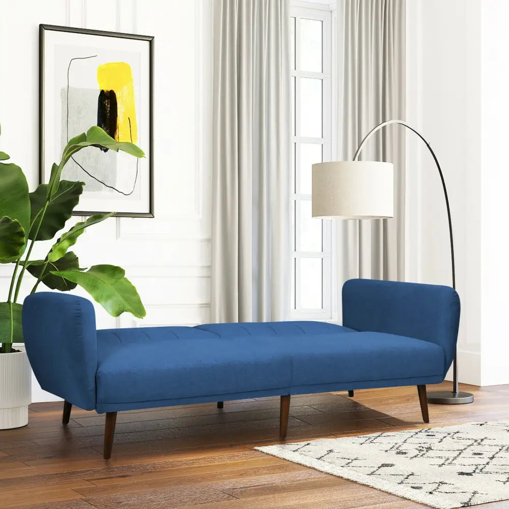 Convertible Futon Sofa Bed Adjustable Couch Sleeper with Wood Legs-Navy - Navy - Sofas & Loveseats