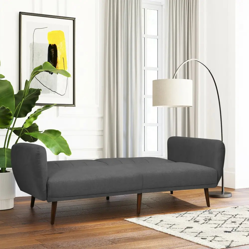 Convertible Futon Sofa Bed Adjustable Couch Sleeper with Wood Legs-Gray - Gray - Sofas & Loveseats