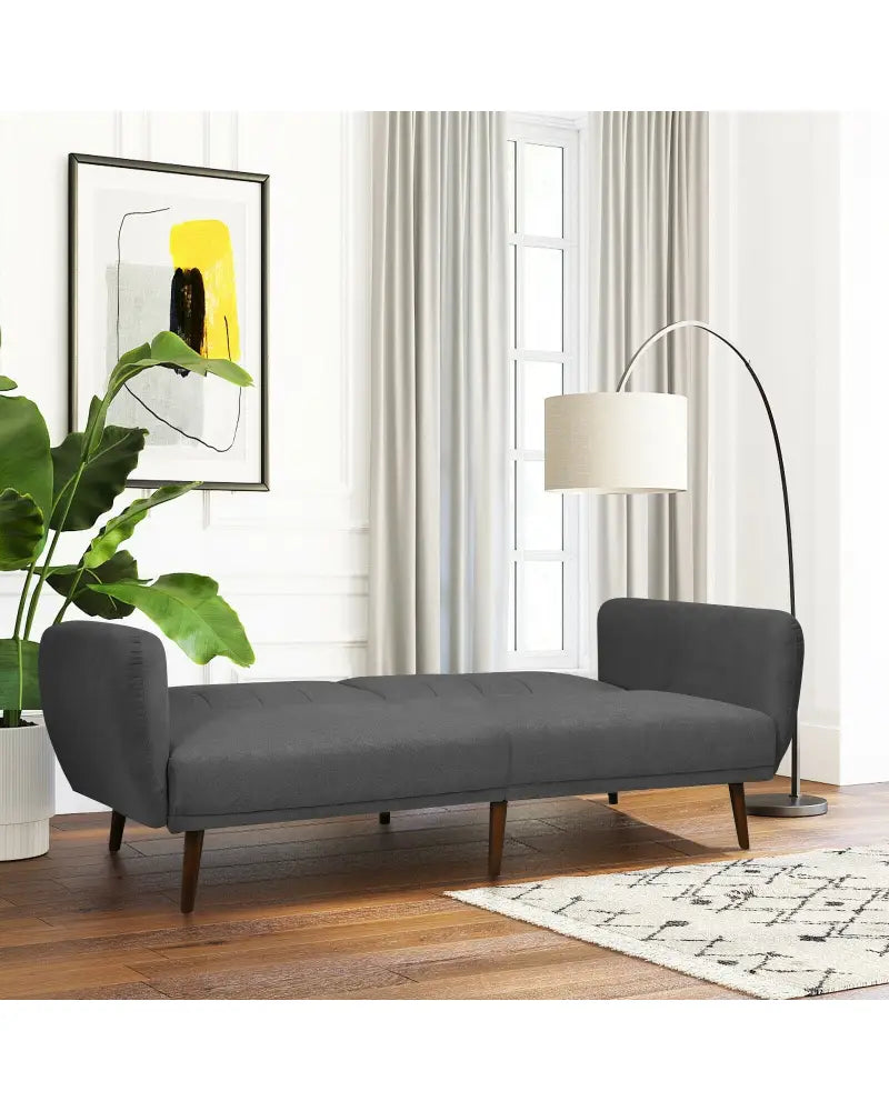 Convertible Futon Sofa Bed Adjustable Couch Sleeper with Wood Legs-Gray - Gray - Sofas & Loveseats
