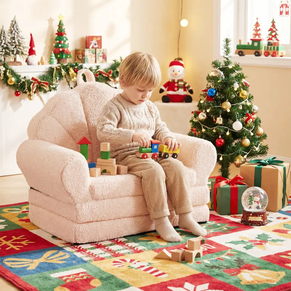 Convertible Kids Sofa 2-in-1 Fold out Toddler Couch Chair-Beige - Beige - Kids Chairs & Seating