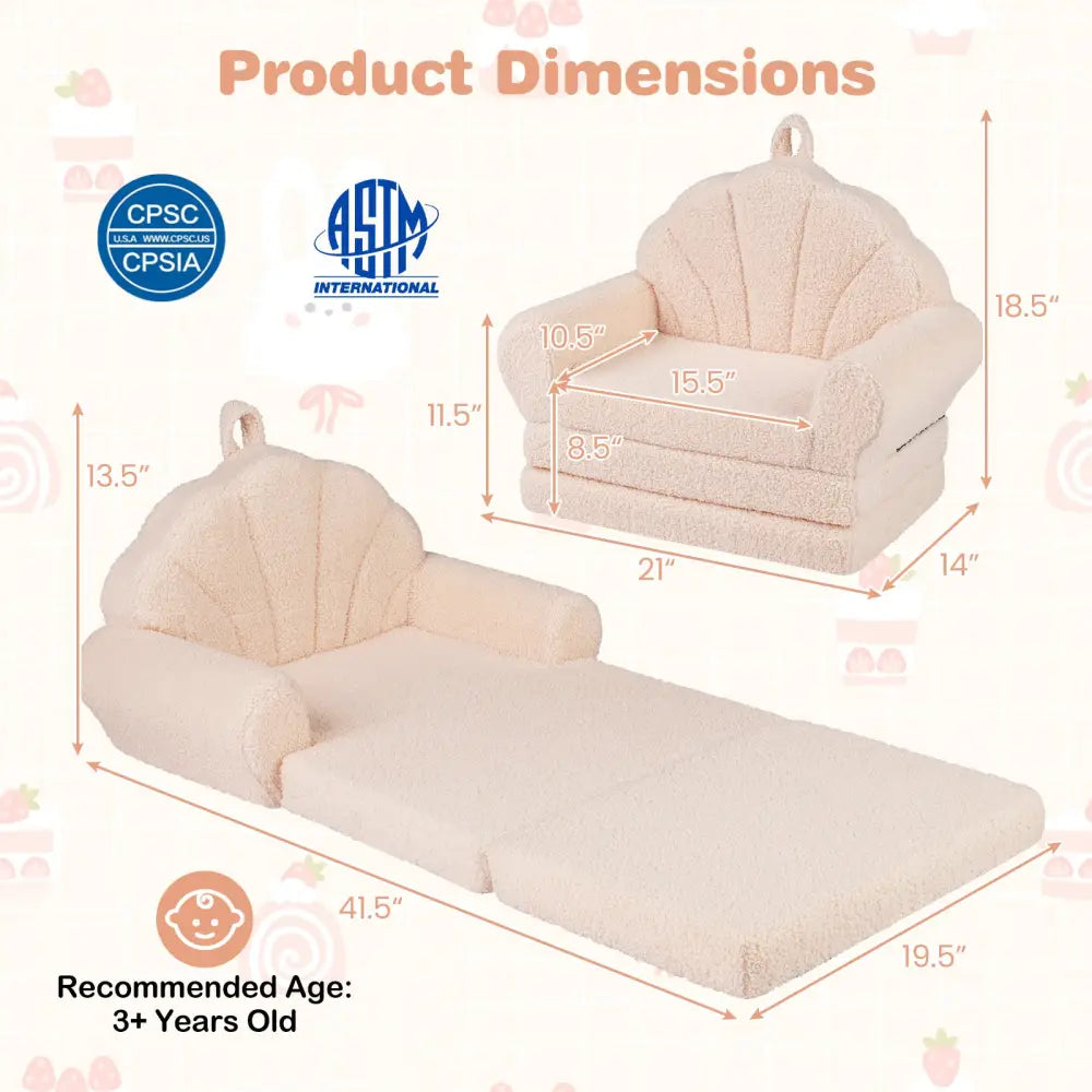 Convertible Kids Sofa 2-in-1 Fold out Toddler Couch Chair-Beige - Beige - Kids Chairs & Seating
