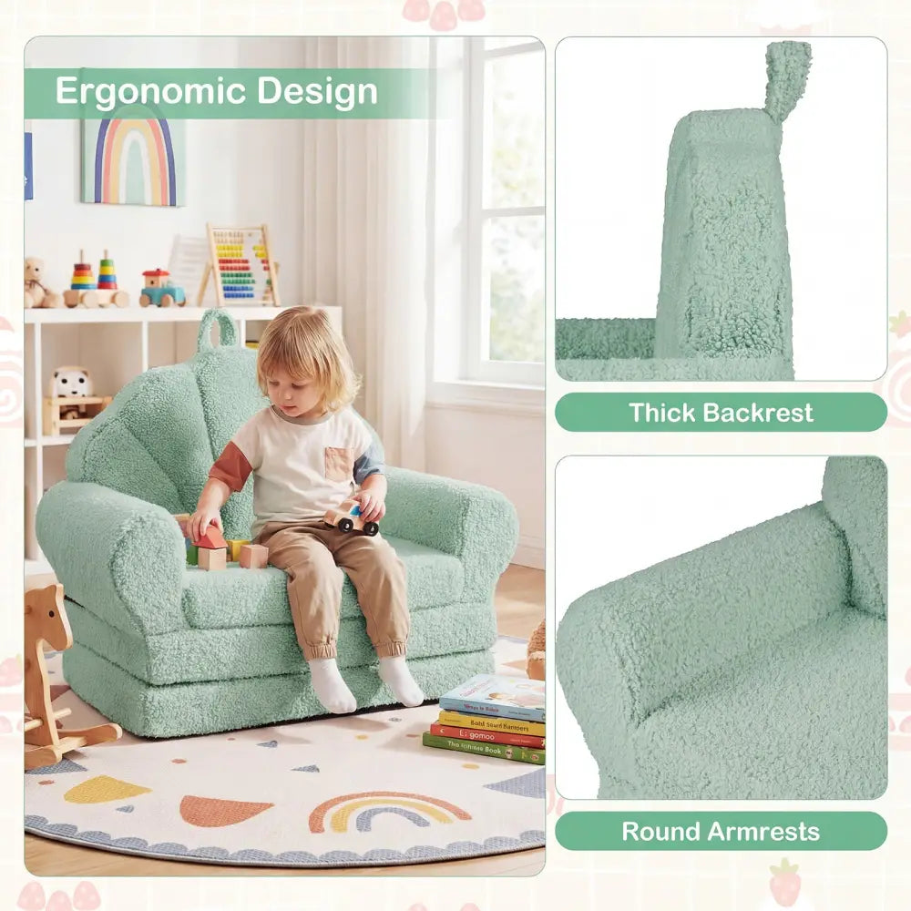 Convertible Kids Sofa 2-in-1 Fold out Toddler Couch Chair-Green - Green - Kids Chairs & Seating