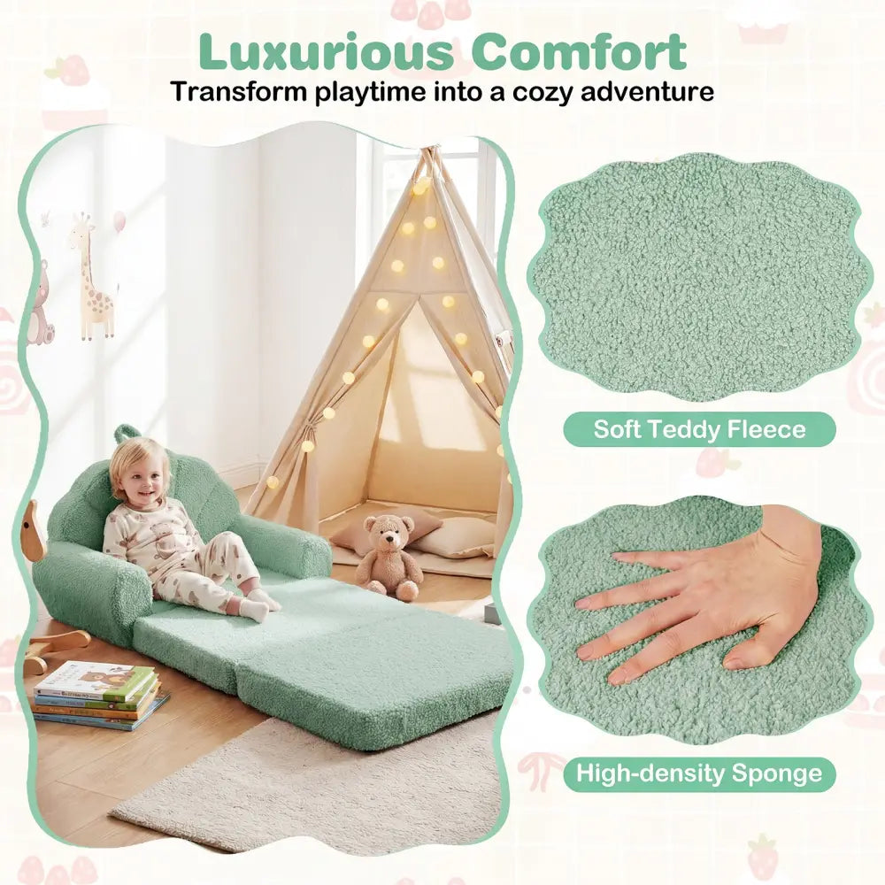 Convertible Kids Sofa 2-in-1 Fold out Toddler Couch Chair-Green - Green - Kids Chairs & Seating