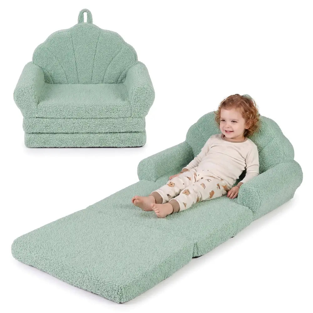 Convertible Kids Sofa 2-in-1 Fold out Toddler Couch Chair-Green - Green - Kids Chairs & Seating