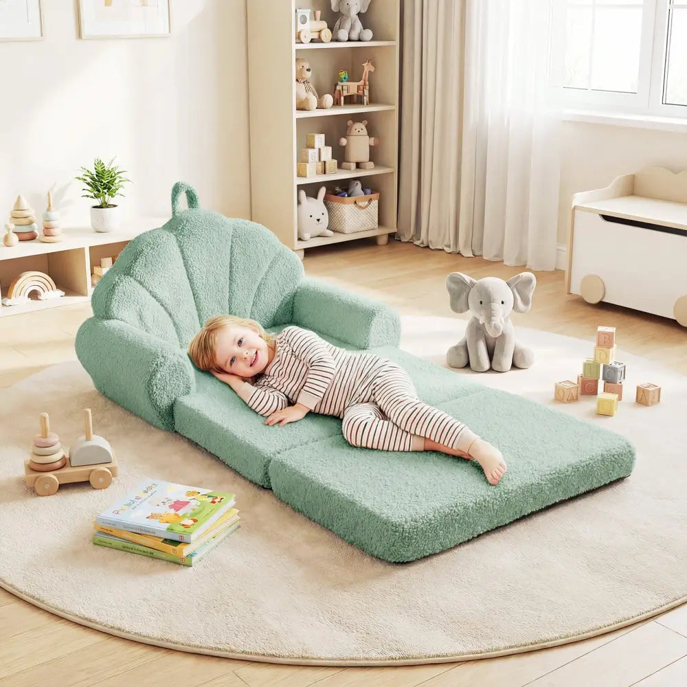 Convertible Kids Sofa 2-in-1 Fold out Toddler Couch Chair-Green - Green - Kids Chairs & Seating