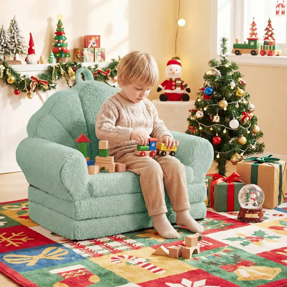 Convertible Kids Sofa 2-in-1 Fold out Toddler Couch Chair-Green - Green - Kids Chairs & Seating