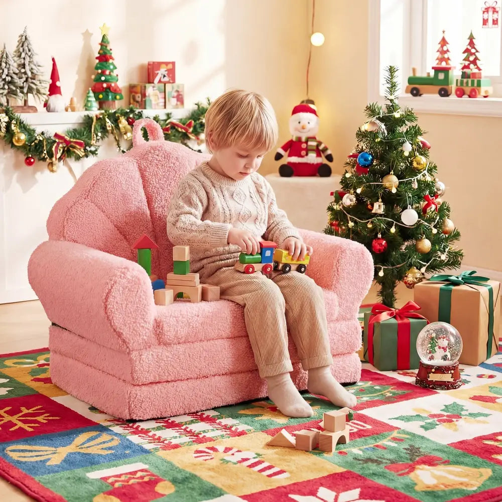 Convertible Kids Sofa 2-in-1 Fold out Toddler Couch Chair-Pink - Pink - Kids Chairs & Seating