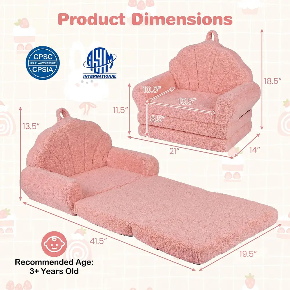 Convertible Kids Sofa 2-in-1 Fold out Toddler Couch Chair-Pink - Pink - Kids Chairs & Seating