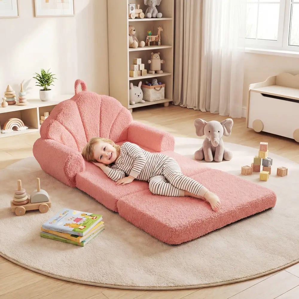 Convertible Kids Sofa 2-in-1 Fold out Toddler Couch Chair-Pink - Pink - Kids Chairs & Seating