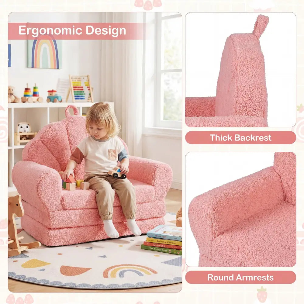 Convertible Kids Sofa 2-in-1 Fold out Toddler Couch Chair-Pink - Pink - Kids Chairs & Seating