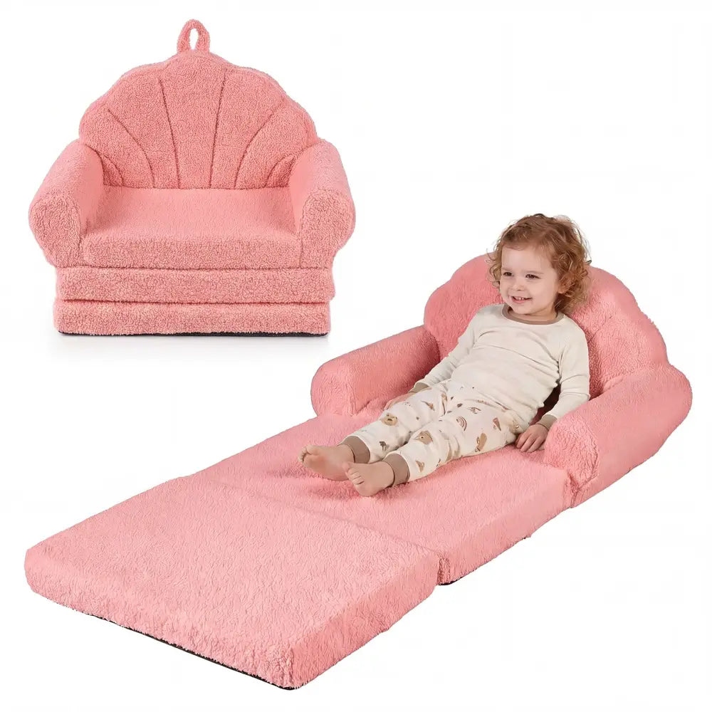 Convertible Kids Sofa 2-in-1 Fold out Toddler Couch Chair-Pink - Pink - Kids Chairs & Seating