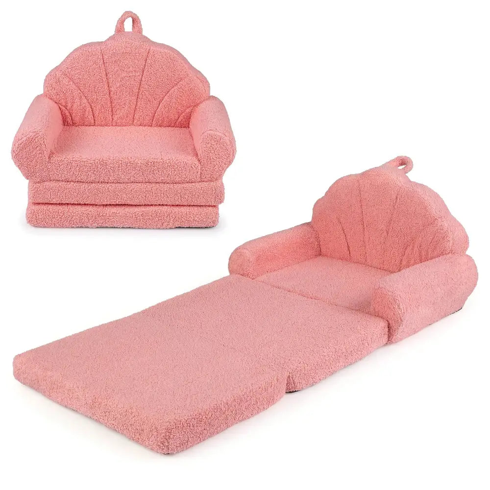 Convertible Kids Sofa 2-in-1 Fold out Toddler Couch Chair-Pink - Pink - Kids Chairs & Seating