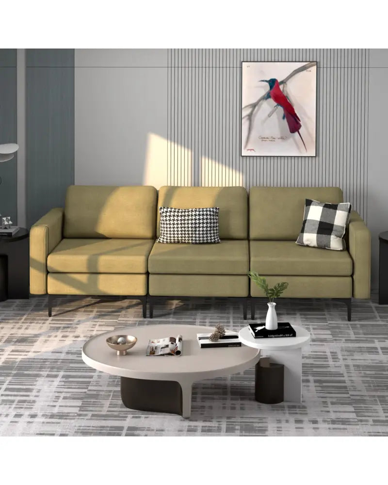 Convertible Leather Sofa Couch with Magazine Pockets 3-Seat with 2 USB Port-Green - Green - Sofas & Loveseats