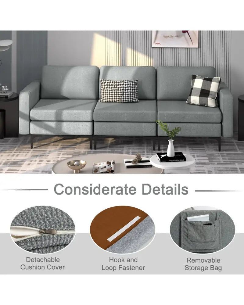 Convertible Leather Sofa Couch with Magazine Pockets 3-Seat with 2 USB Port-Dark Gray - Dark Gray - Sofas & Loveseats