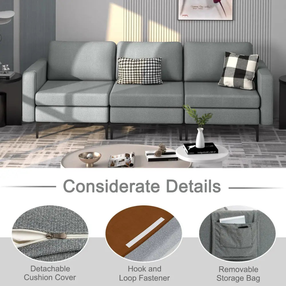 Convertible Leather Sofa Couch with Magazine Pockets 3-Seat with 2 USB Port-Dark Gray - Dark Gray - Sofas & Loveseats