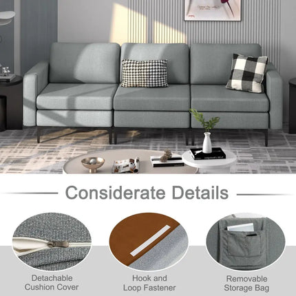 Convertible Leather Sofa Couch with Magazine Pockets 3-Seat with 2 USB Port-Dark Gray - Dark Gray - Sofas & Loveseats