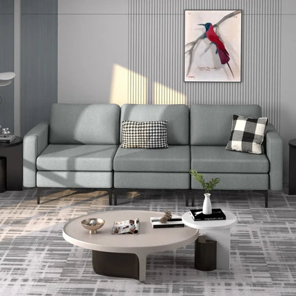 Convertible Leather Sofa Couch with Magazine Pockets 3-Seat with 2 USB Port-Dark Gray - Dark Gray - Sofas & Loveseats