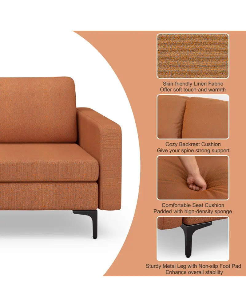 Convertible Leather Sofa Couch with Magazine Pockets 3-Seat with 2 USB Port-Orange - Orange - Sofas & Loveseats