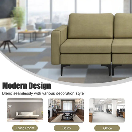 Convertible Leather Sofa Couch with Magazine Pockets 3-Seat with 2 USB Port-Green - Green - Sofas & Loveseats