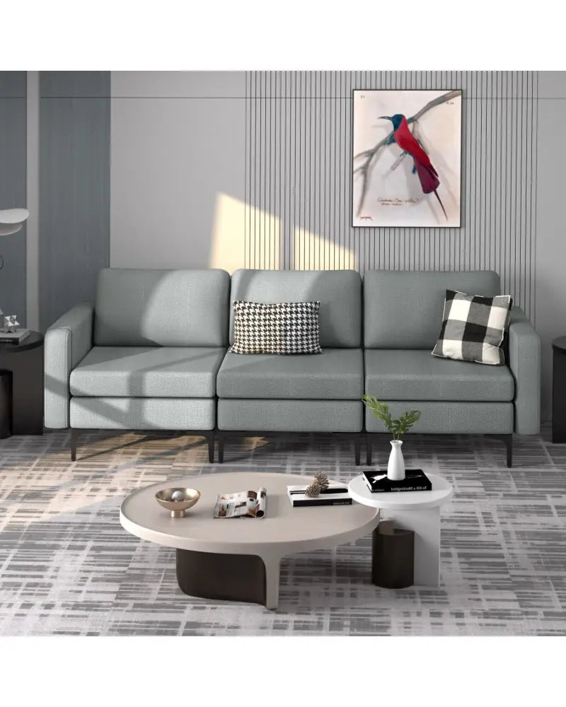Convertible Leather Sofa Couch with Magazine Pockets 3-Seat with 2 USB Port-Dark Gray - Dark Gray - Sofas & Loveseats
