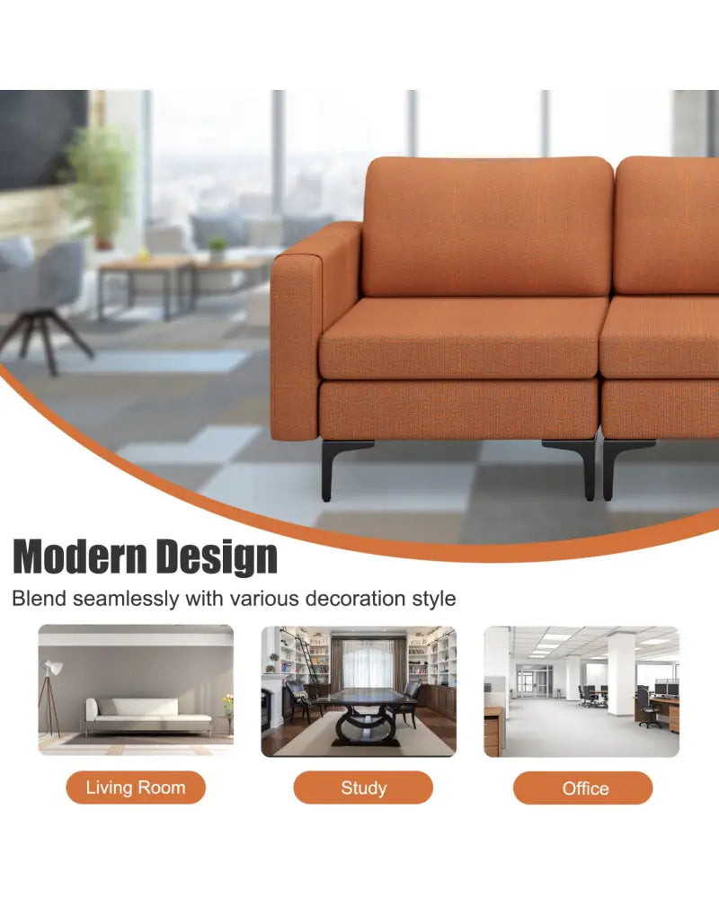 Convertible Leather Sofa Couch with Magazine Pockets 3-Seat with 2 USB Port-Orange - Orange - Sofas & Loveseats