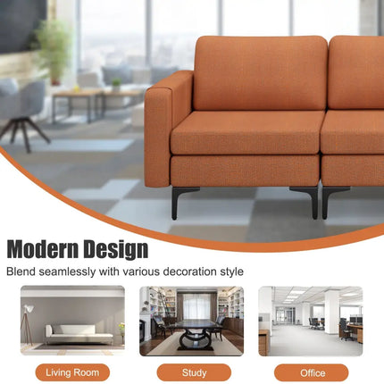 Convertible Leather Sofa Couch with Magazine Pockets 3-Seat with 2 USB Port-Orange - Orange - Sofas & Loveseats